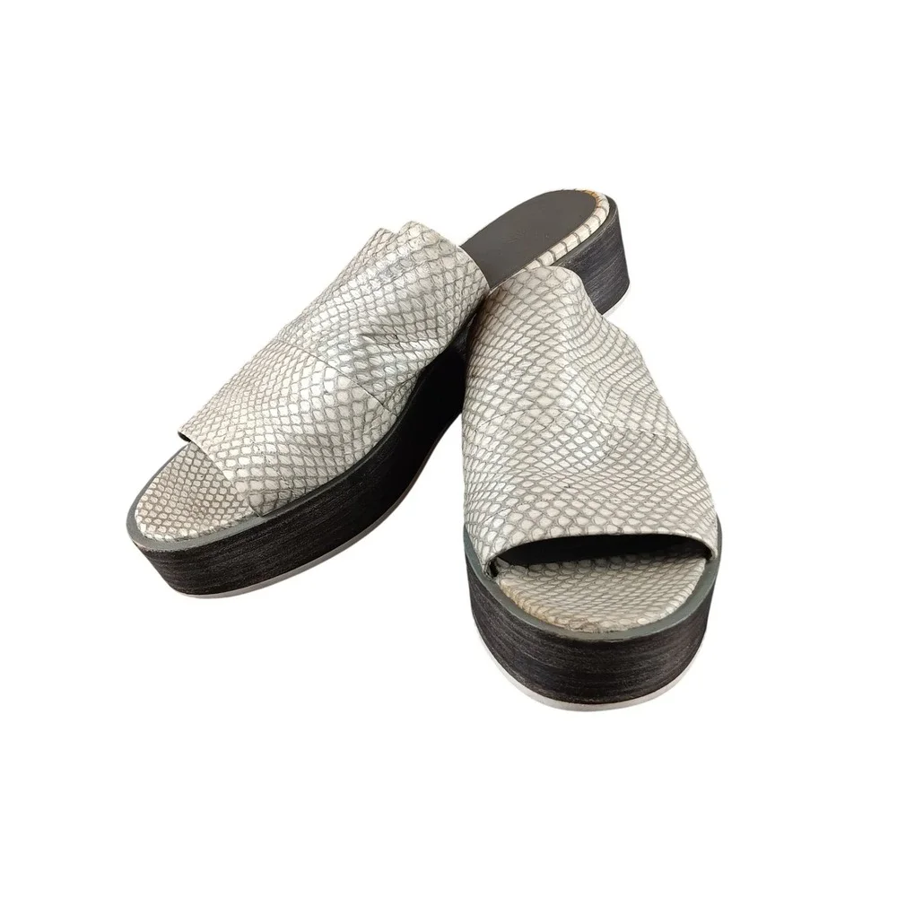 Vince Platform Slide Sandals Snakeskin Embossed Leather Wedge Mules‎ Women 8.5